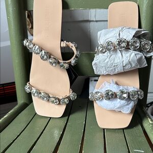 Rhinestone Embellished Nude Sandals